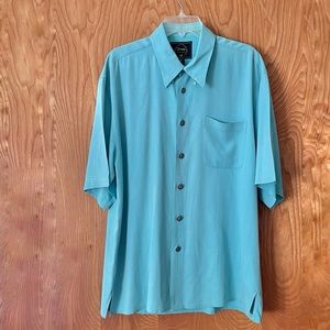 Fonte washed silk Western style shirt, warm turquoise, size XL